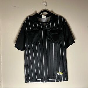 Black Pinstripe Referee-Style Polo Shirt